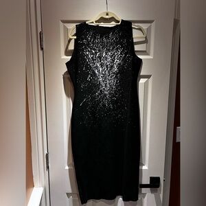 Black Sleeveless Midi Dress with Silver Splatter Accent
